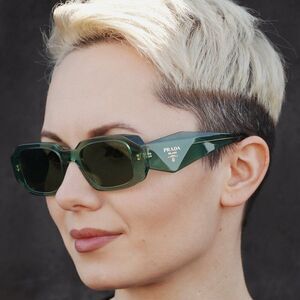 NEW Prada PR17WS 11R10E Sage Green Mirror Internal Silver Rectangle Sunglasses